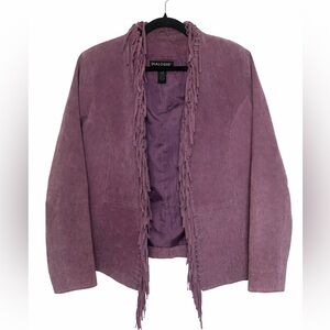 Vintage 90s Purple Suede Leather Fringe Jacket Western Boho Y2K Size M
